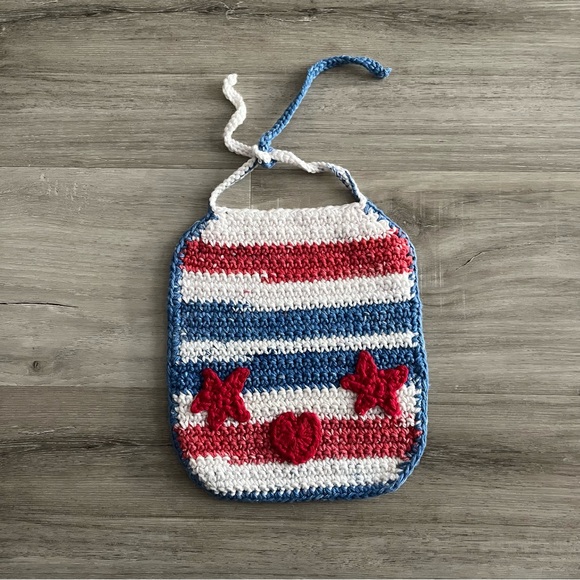 New Patriotic Crochet Cotton Bibs with Cute Flannel Backing & Decals (Set of 2) - Picture 9 of 12